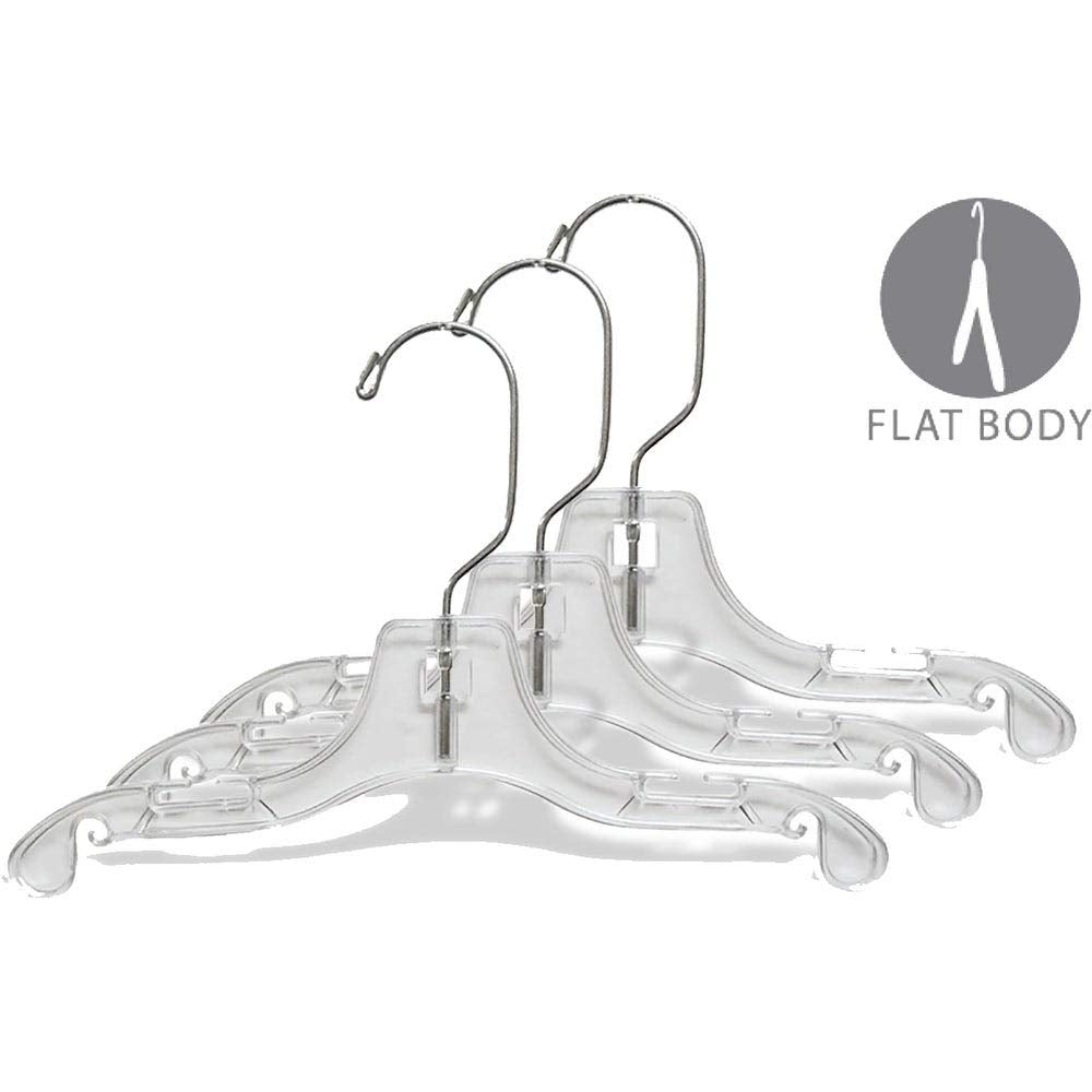 10 Inch Clear Plastic Baby Top Hanger with Notches and Swivel Hook Box of 100 - Diamond Home USA