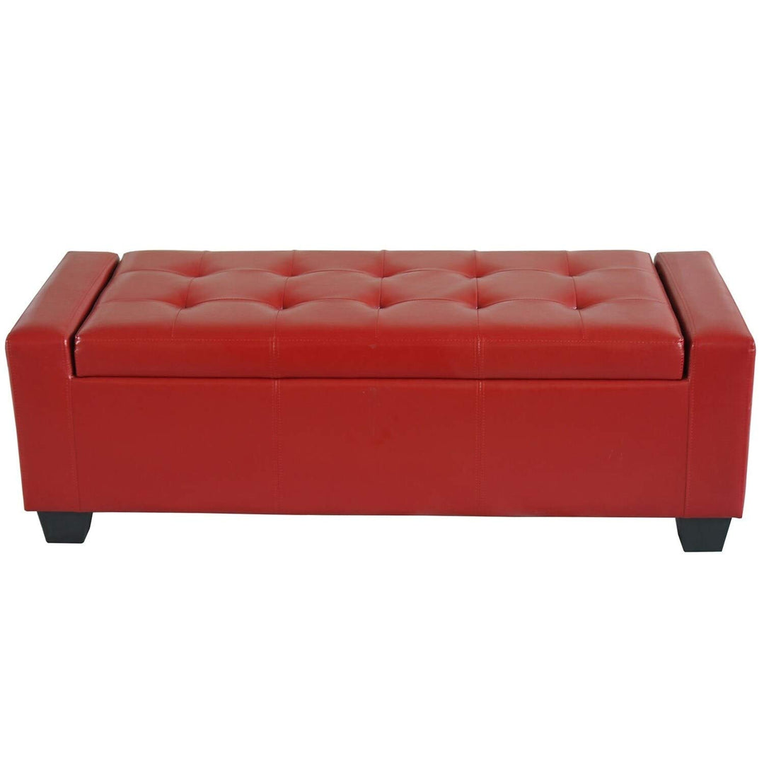 Red Faux Leather Storage Ottoman Bench Solid