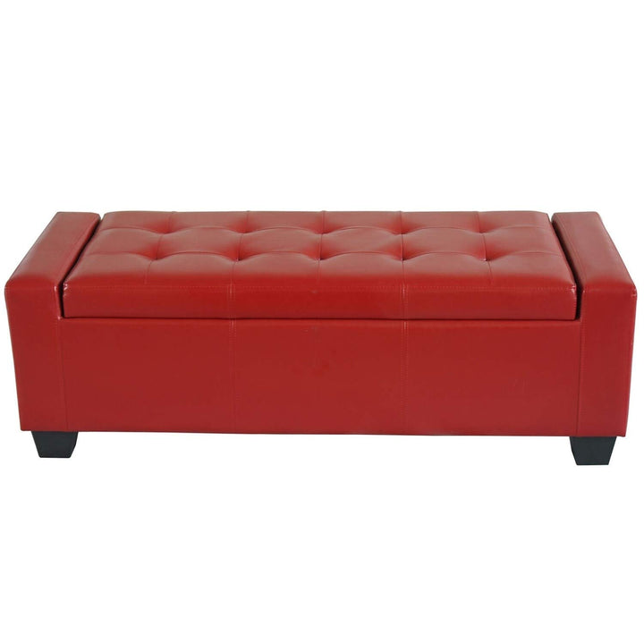 Red Faux Leather Storage Ottoman Bench Solid