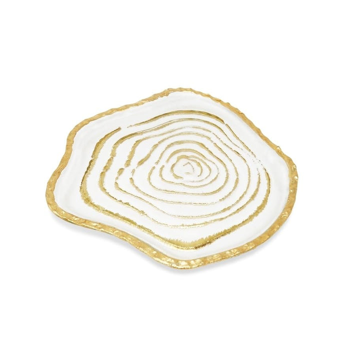 Grained Gold Glass Plates Set Of 4 Stripe Casual Round - Diamond Home USA