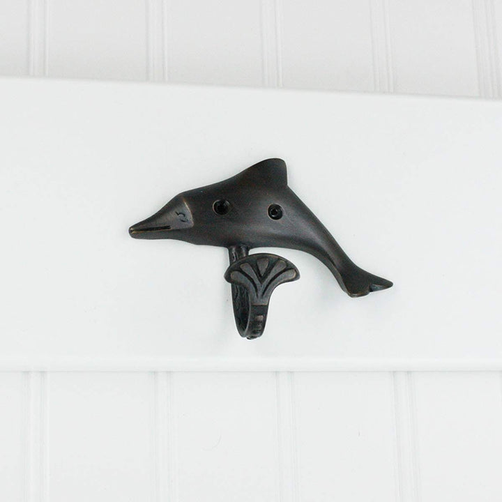 Oil Rubbed Bronze Dolphin Wall Hooks - Set of 4 Brass Satin