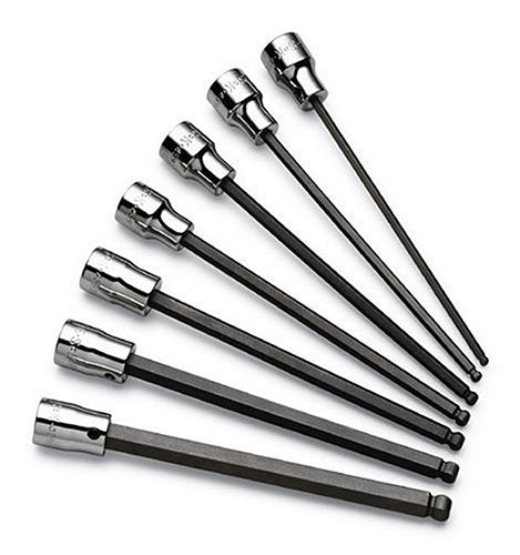 SK Tools USA 3/8" Drive 7 Piece Long SAE Chrome Ball Hex Bit Socket Set: 1/8"