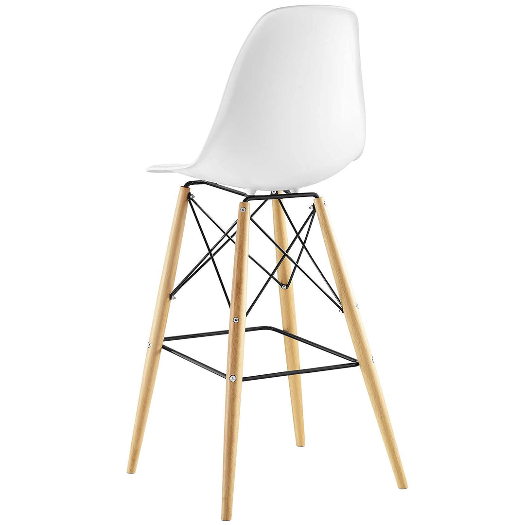 Modway Pyramid Mid-Century Modern Two Bar Stools with Natural Wood Legs in White - Diamond Home USA