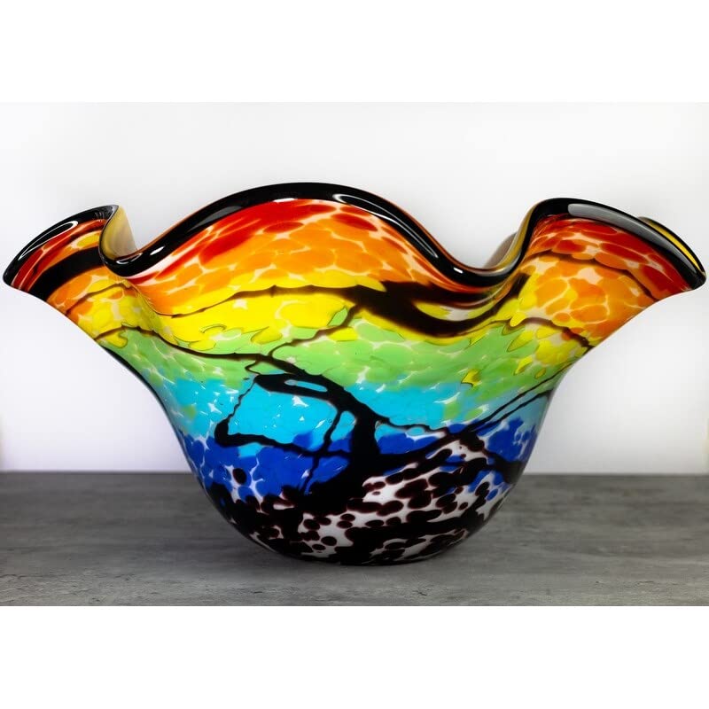 Style Art Glass Floppy Design 17" Centerpiece Bowl Multi Color 1 Piece Handmade - Diamond Home USA