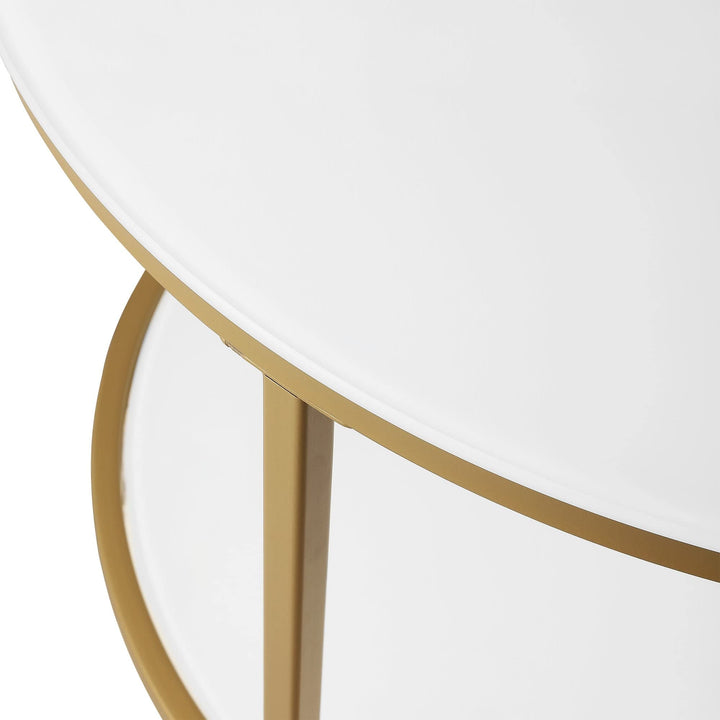 Modern Round 2-Tier Glass Coffee Table with Storage Shelf Gold Contemporary - Diamond Home USA