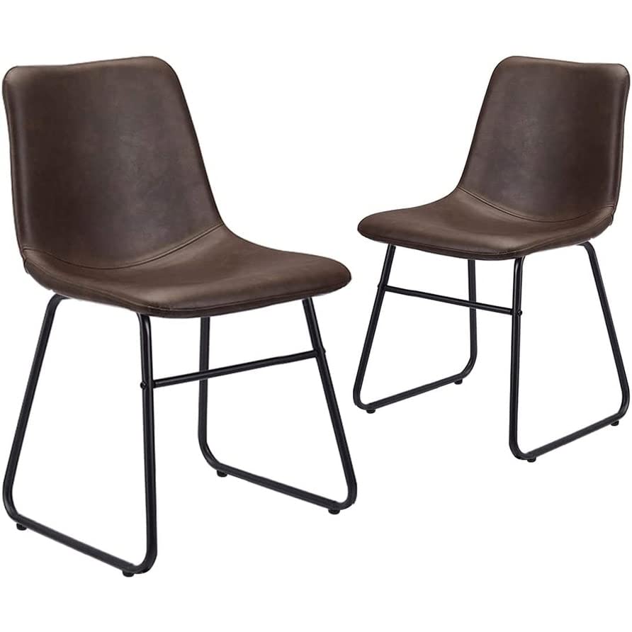 Leather Armless Dining Chairs with Metal Base Set of 2 Brown