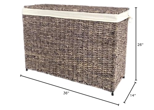 America Basket Woven Maize 3-Section Lined Hamper - Diamond Home USA