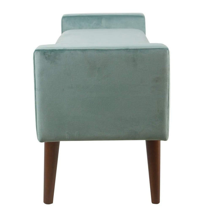 Velvet Storage Bench Blue Solid Mid-Century Modern Walnut Finish - Diamond Home USA