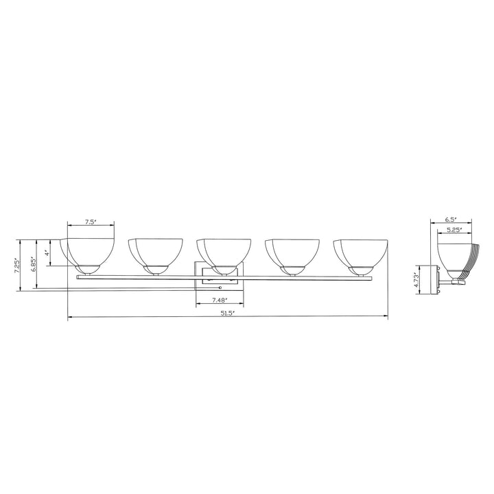 Forte 5744-05-55 Five Light Bath Bracket Silver - Diamond Home USA