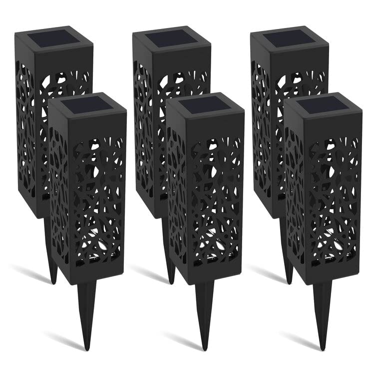 6pk Matte Black Solar Powered tegrated Led Pathway Light Pack Plastic Bulbs