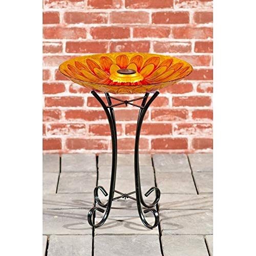 Solar Floral Glass Bird Bath with Stand Multi Color - Diamond Home USA