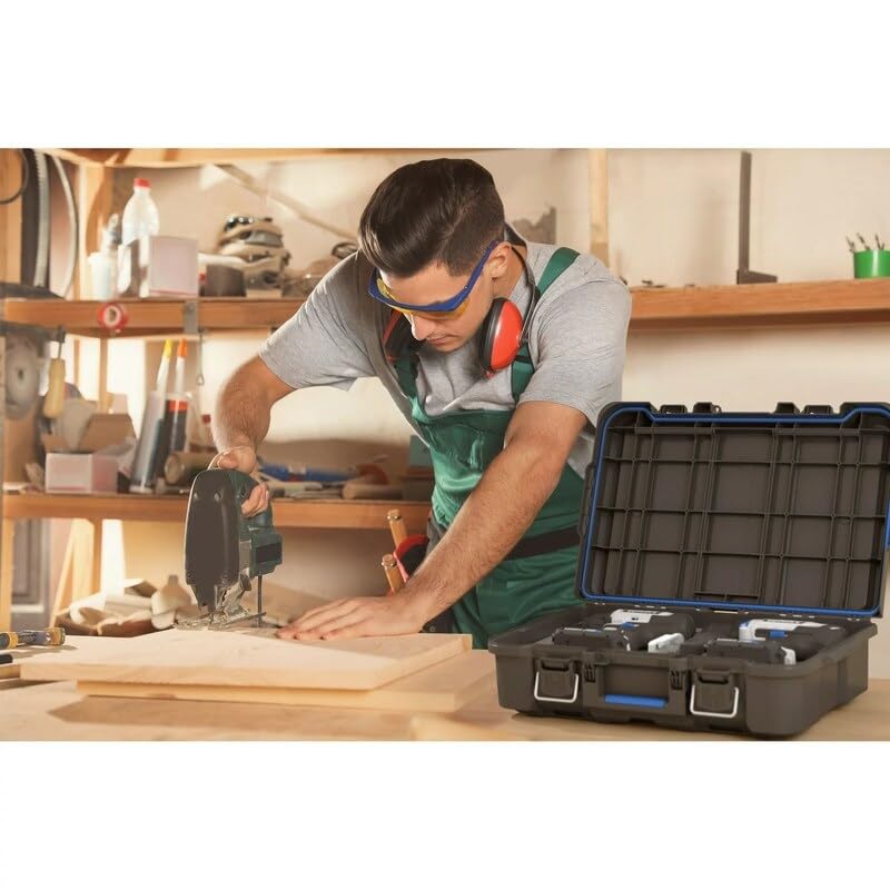 Stack System Tool Box With Small Blue Organizer Dividers Black - Diamond Home USA