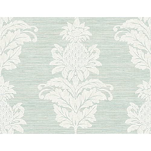Pineapple Turquoise Damask Wallpaper 27in X Green Traditional Paper Washable