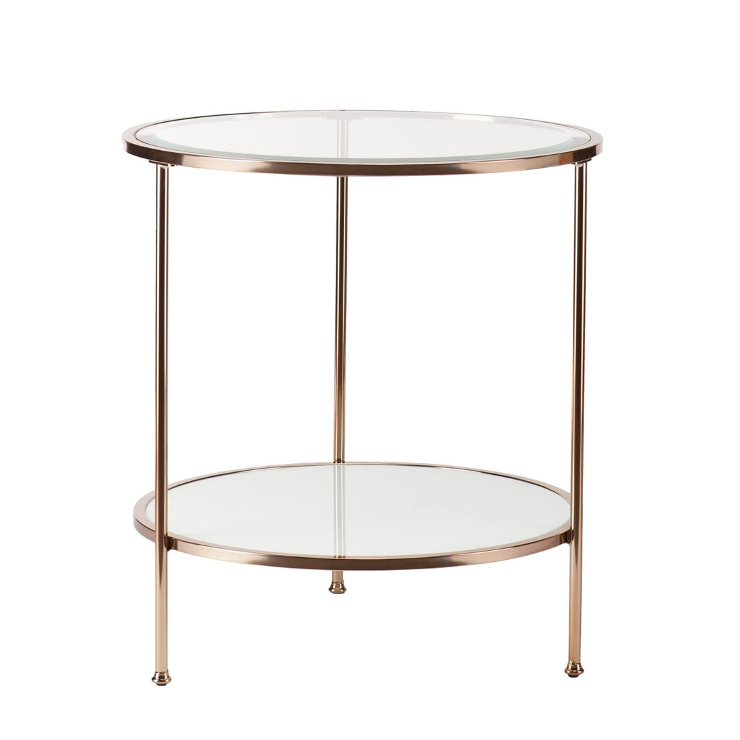 26" Gold Glass and Iron Round End Table with Shelf 24.25x24.25x26.25 Traditional