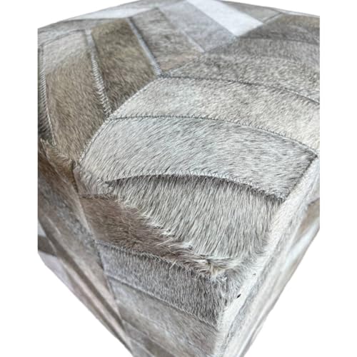 Natural Cowhide Ottoman Silver 19" 1' X Silver Leather Handmade Medium - Diamond Home USA