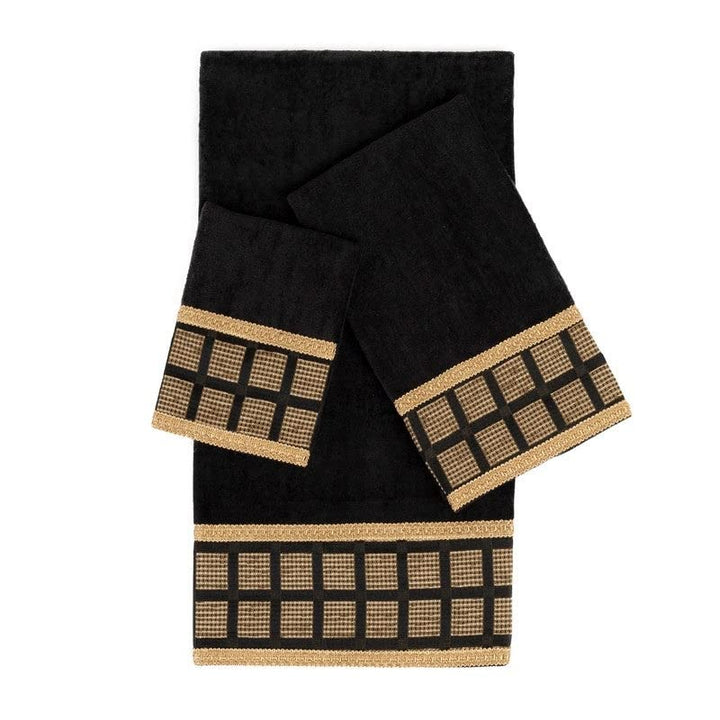 Scholar Black 3-Piece Decorative Towel Set Jacquard Fabric Band Double Row of