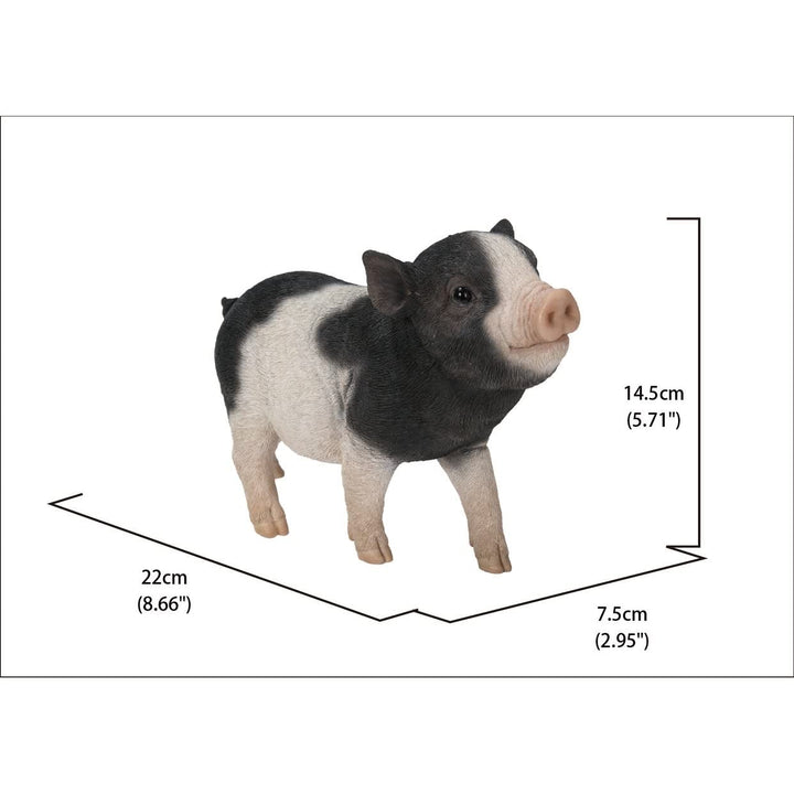 Baby Pig Standing Black and White Ultra Realistic Garden Statue Multi Color - Diamond Home USA