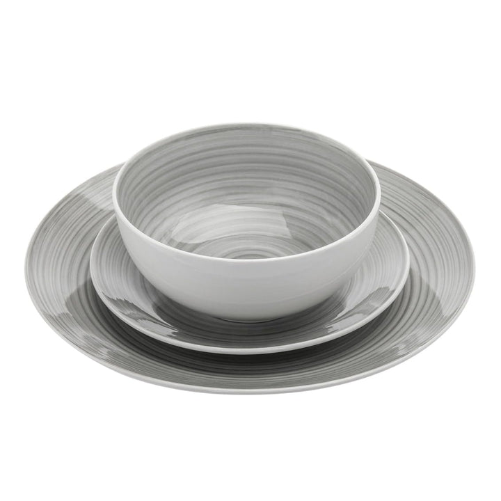 Spiral Grey Porcelain 12 Piece Dinnerware Set Service For 4 Solid Traditional - Diamond Home USA
