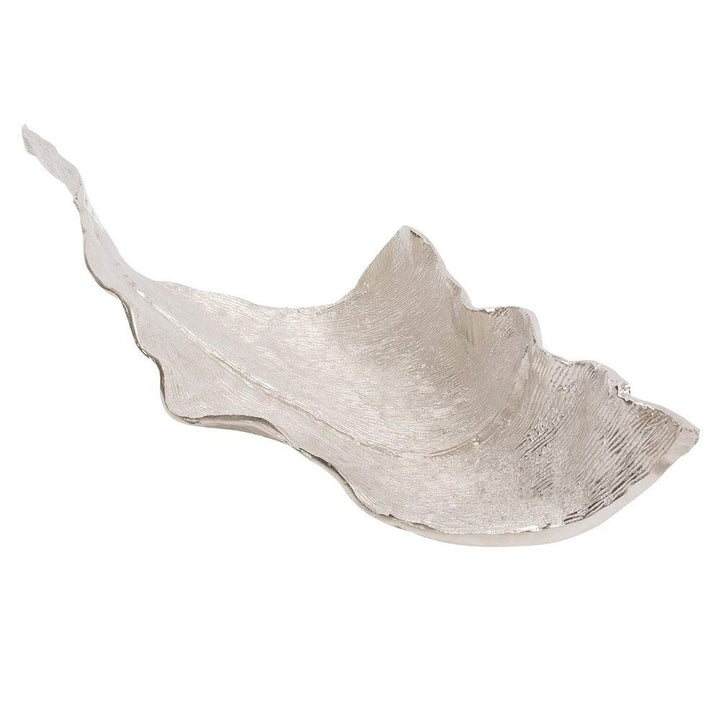 Elongated Abstract Leaf Tray Large Silver Metallic Finish - Diamond Home USA