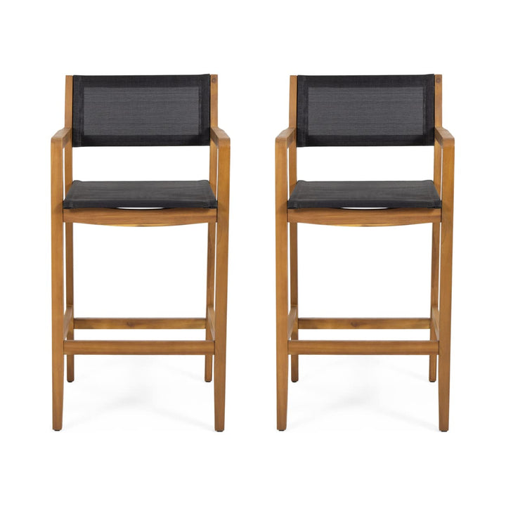 Christopher Knight Home Calista Acacia Wood Barstools with Outdoor Mesh (Set