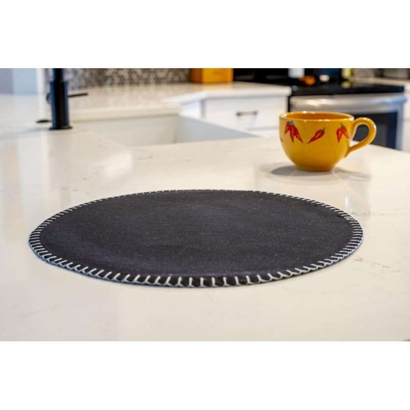 Black Cotton Placemat 15" Round (Set of 4) - Diamond Home USA