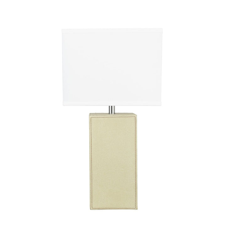 21-1/4" High Ivory Leather Table Lamp and Hardback Rectangular Shaped Lamp Shade