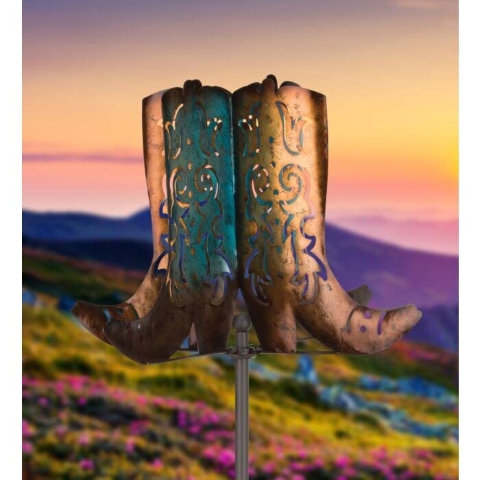 Cowboy Boots Wind Spinner Stake Multi Color Metal - Diamond Home USA