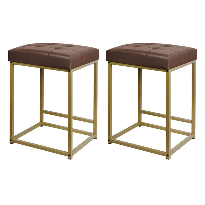 24 Inch Counter Stool with Brown Pu-Set of 2 Industrial Mid-Century Modern - Diamond Home USA