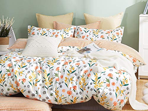 Say Yes Bedding Estella Orange Flroal 100% Cotton Reversible Comforter Set Orange/Yellow/Green,Gray, White - Twin - Twin XL