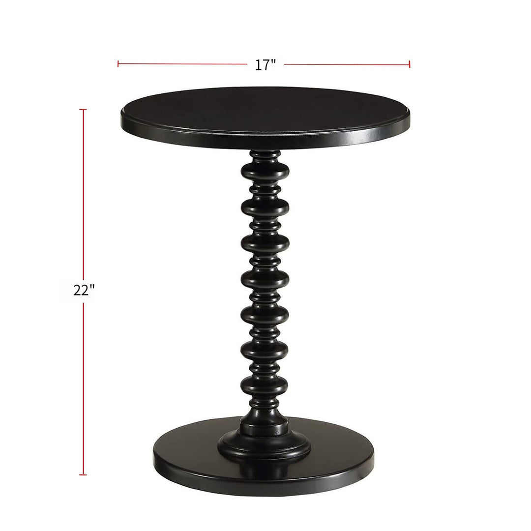 Round Top Side Table Turned Pedestal Base in Black Wood Finish Solid - Diamond Home USA