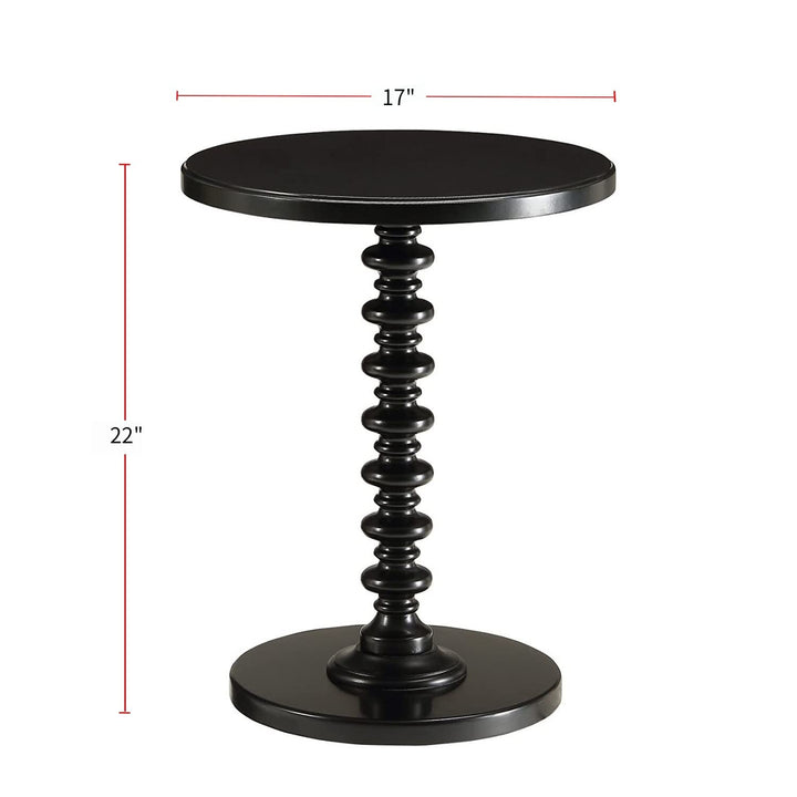 Round Top Side Table Turned Pedestal Base in Black Wood Finish Solid - Diamond Home USA