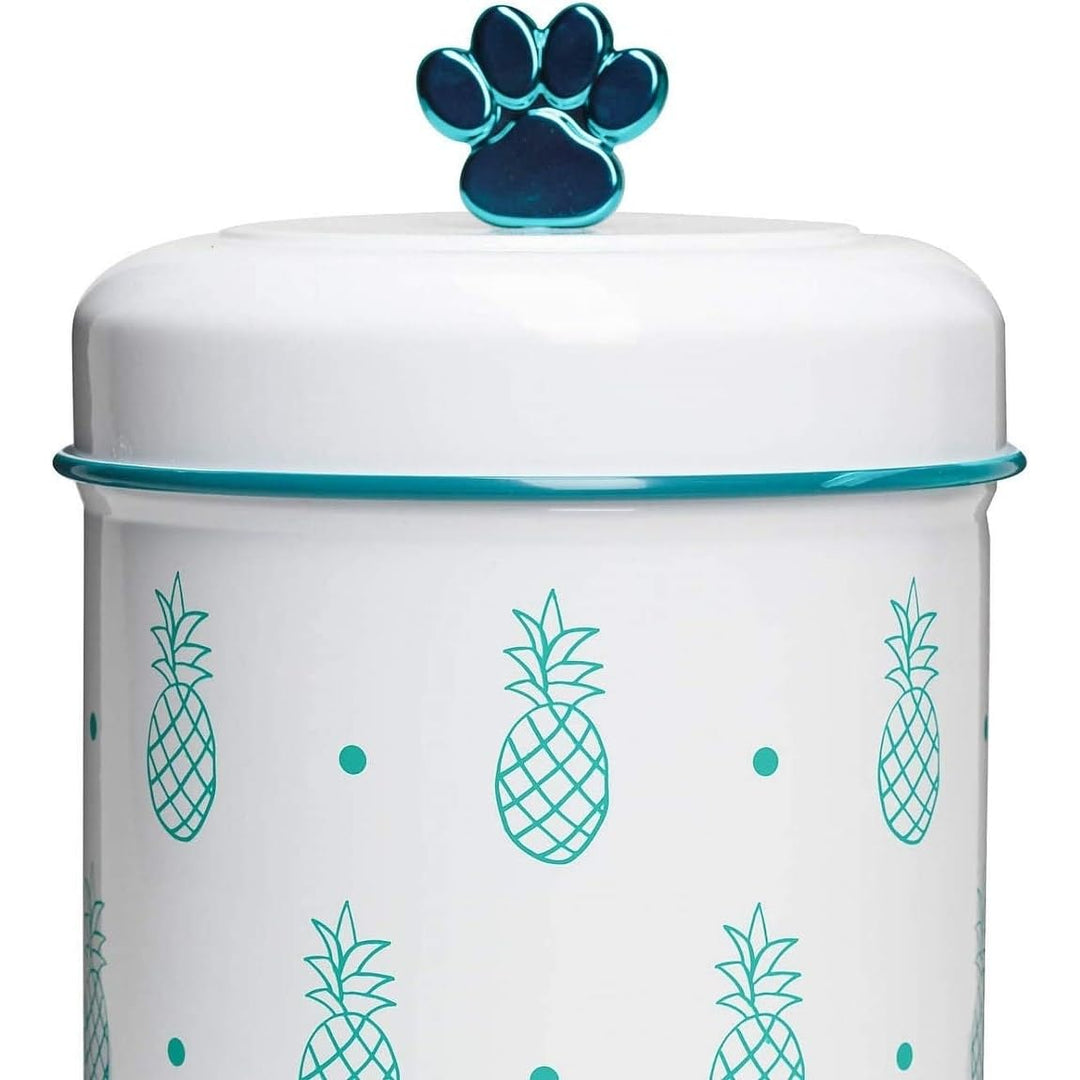 Pet Pineapple Treats Canisters 64 And Oz Blue White Solid Metal - Diamond Home USA