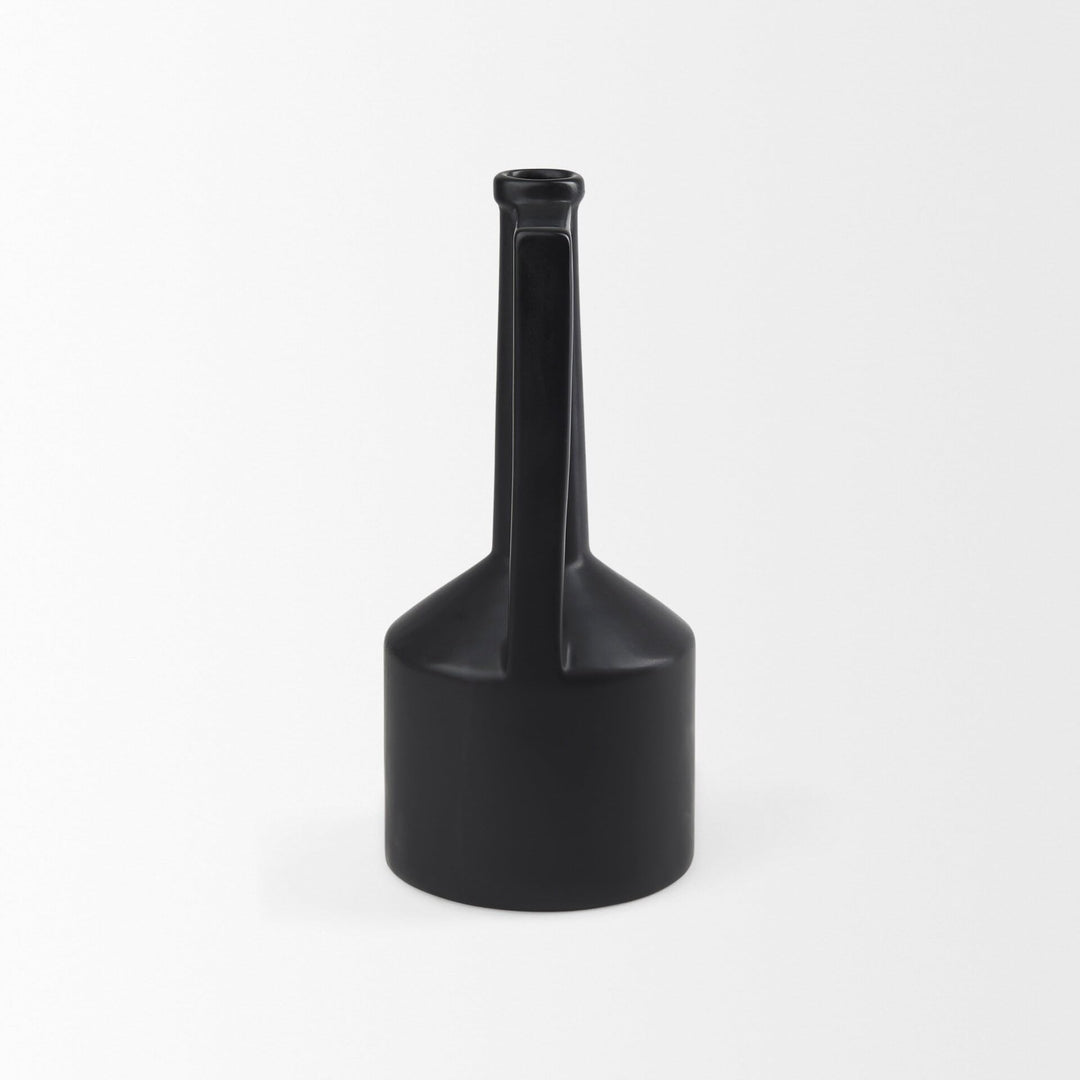 Medium Matte Black Ceramic Jug Vase Modern Contemporary - Diamond Home USA