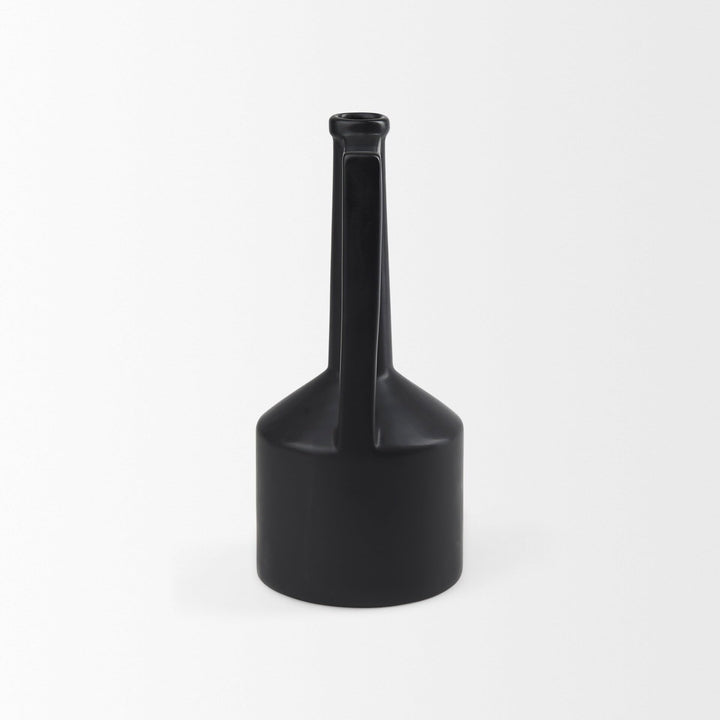 Medium Matte Black Ceramic Jug Vase Modern Contemporary - Diamond Home USA