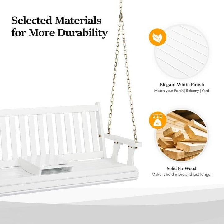 2-Person Wooden Patio Porch Swing with Cup Holder White Modern Contemporary Wood - Diamond Home USA