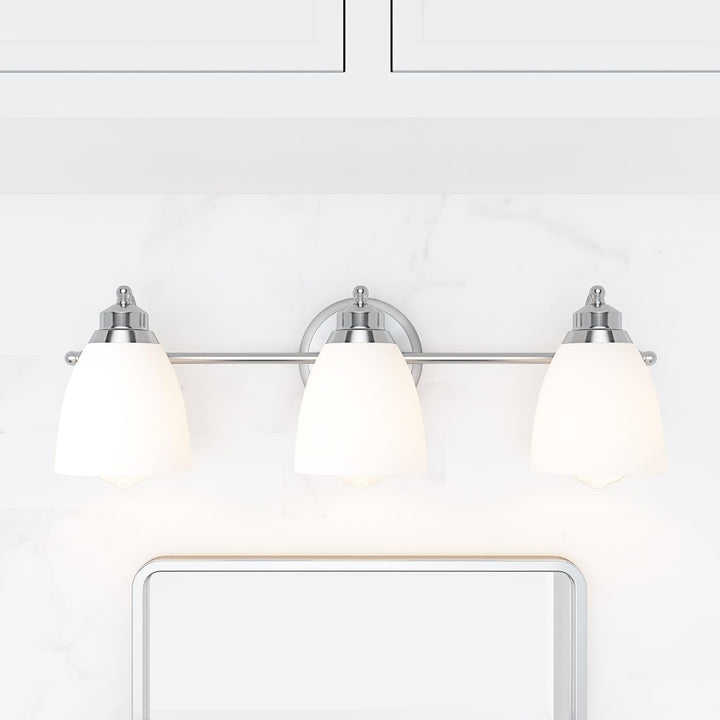 Modern Sliver 3-light Vanity Lighting with Bowl Shape White Glass Design