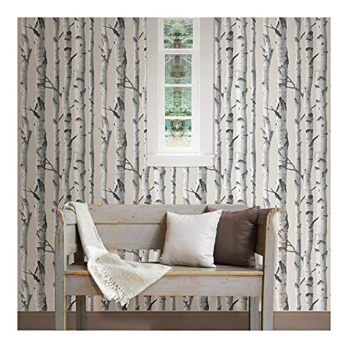 Birch Tree Peel Stick Wallpaper X 20.5in White Nature Farmhouse Wildlife Vinyl - Diamond Home USA