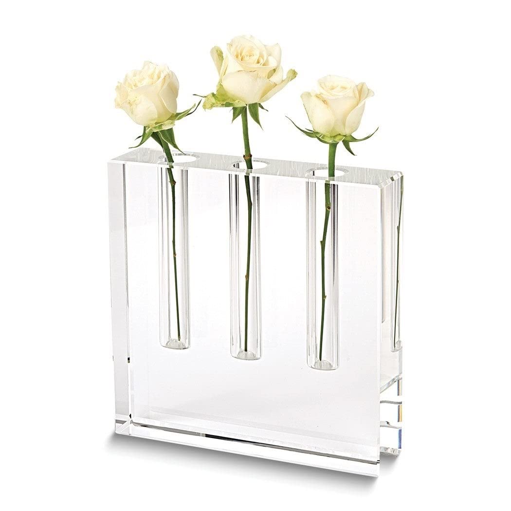 Handcrafted Lead-Free Crystal Three Bud Vase Clear Modern Contemporary Handmade