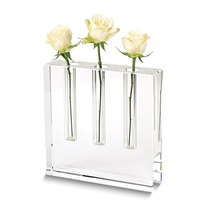 Handcrafted Lead-Free Crystal Three Bud Vase Clear Modern Contemporary Handmade