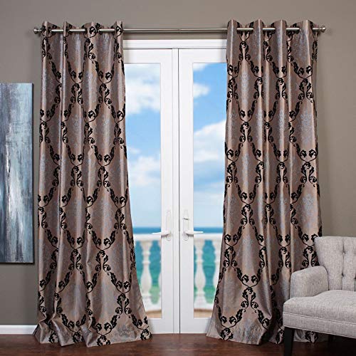 Lambrequin Arabella Flocked Curtain Panel White 54 x 108 108 Inches - Diamond Home USA
