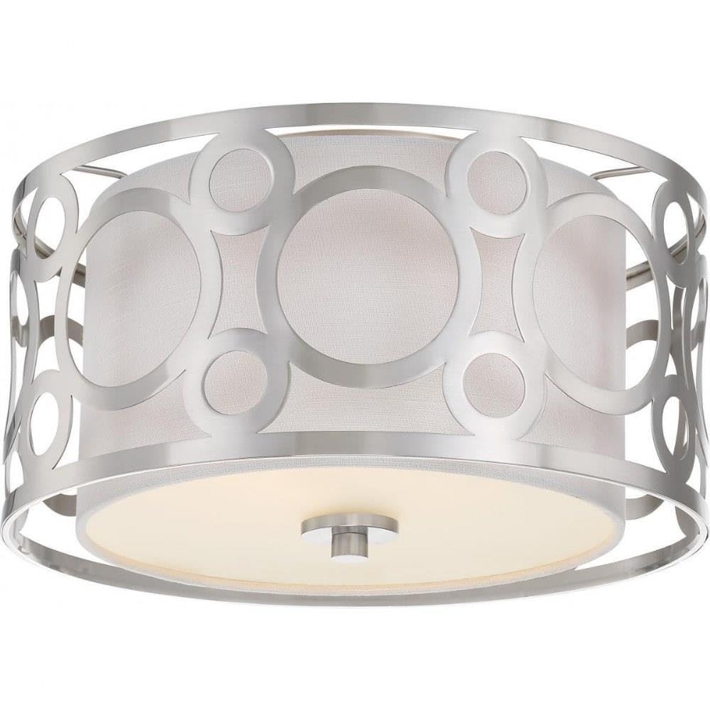 Nuvo 60/5942 45923659423 Two Light Flush Mount 2 Brushed Nickel/White Linen