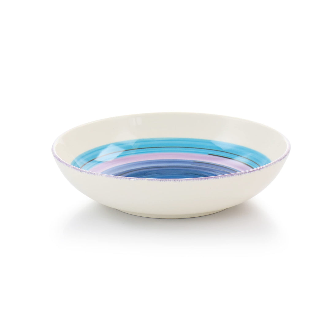 12 Piece Round Durastone Dinnerware Set in Blue Stripe Casual Stoneware 6 M - Diamond Home USA