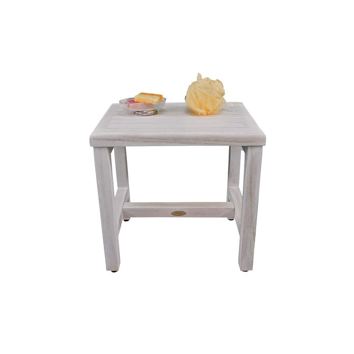 18" Teak Shower Bench Coastal Driftwood Finish White Nautical Single Piece - Diamond Home USA