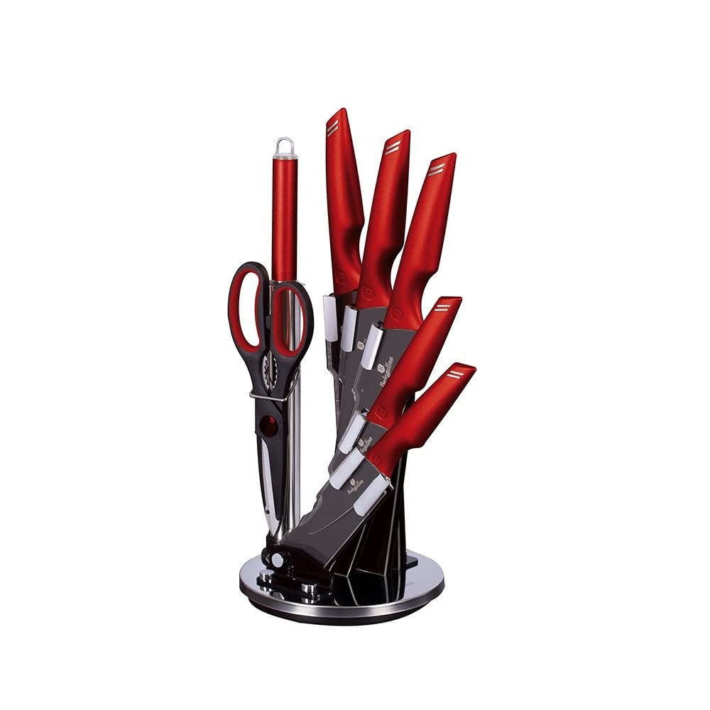 8-piece Knife Set W/Acrylic Stand Burgundy Stainless Steel 8 Piece Dishwasher