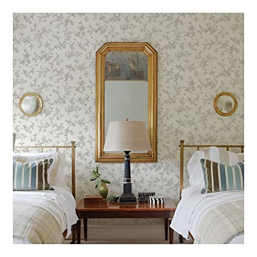 French Taupe Floral Scroll Wallpaper 20.5 X Animal Print Wildlife Washable Brown - Diamond Home USA
