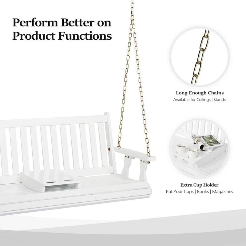 2-Person Wooden Patio Porch Swing with Cup Holder White Modern Contemporary Wood - Diamond Home USA