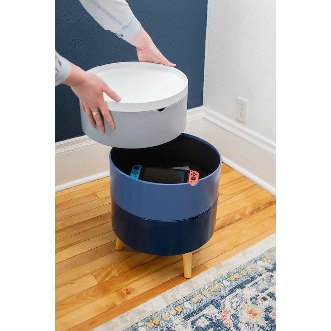 Tray Top End Table with 3-Storage Organization Bins. Home Office and Bedroom.