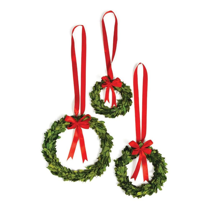 Boxwood Wreaths with Red Ribbons Set of 3 Green