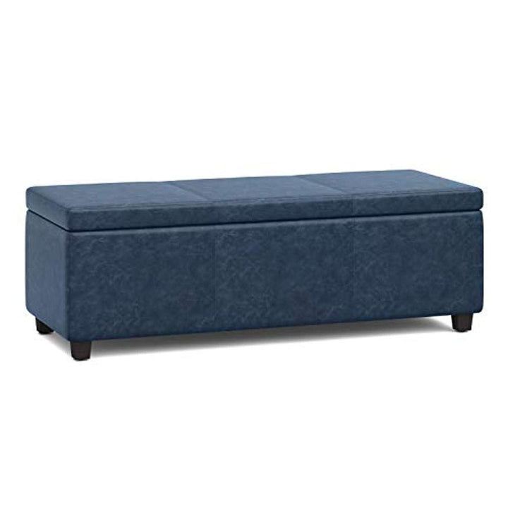 SIMPLIHOME Avalon 48 Inch Wide Contemporary Rectangle Storage Ottoman Bench in Denim Blue