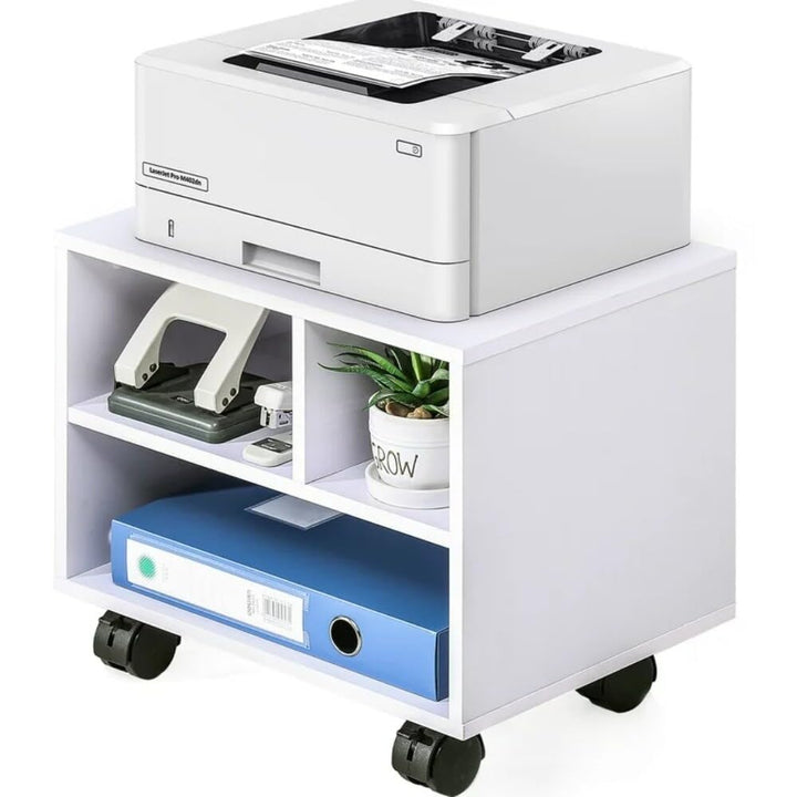 Printer Stand On Wheels Mobile Under Desk Work Cart White Modern Contemporary - Diamond Home USA